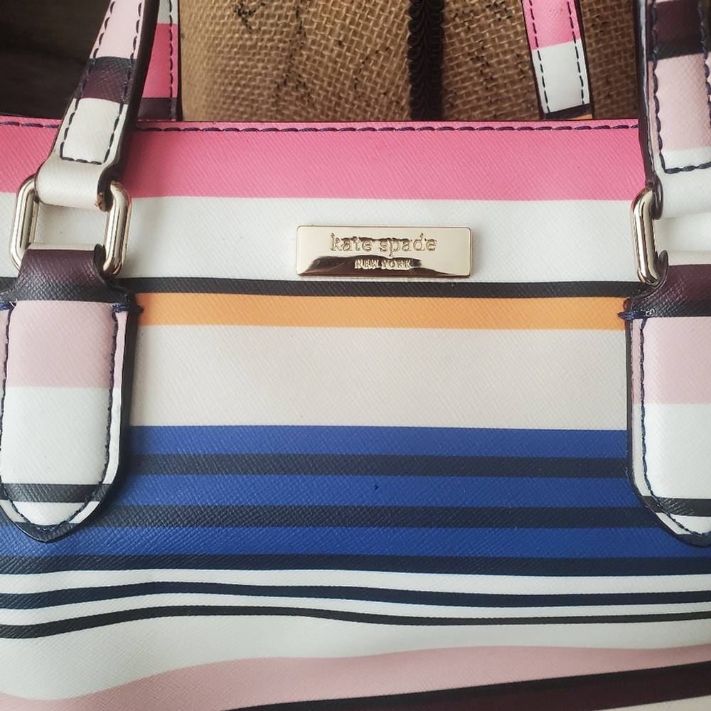 Kate Spade Laurel Way Berber Stripe Pink Tote Crossbody - Picture 2 of 14